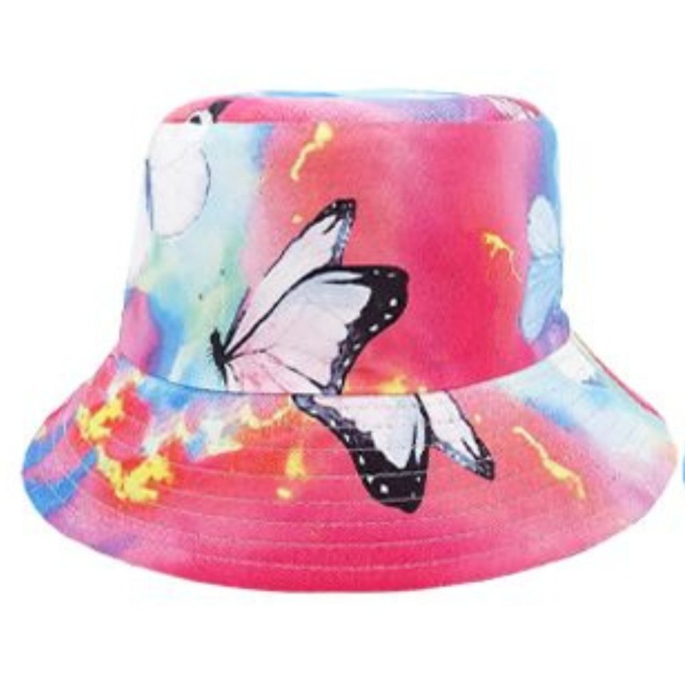 Butterfly & Tie Dye Print Reversible Bucket Hat Cap NWT